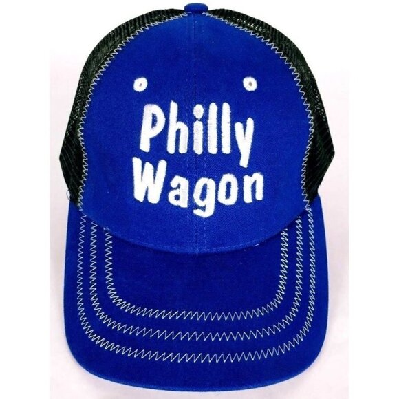 Philly Wagon Men's Trucker Hat Cap Mesh Adjustable Black Blue - Picture 1 of 6